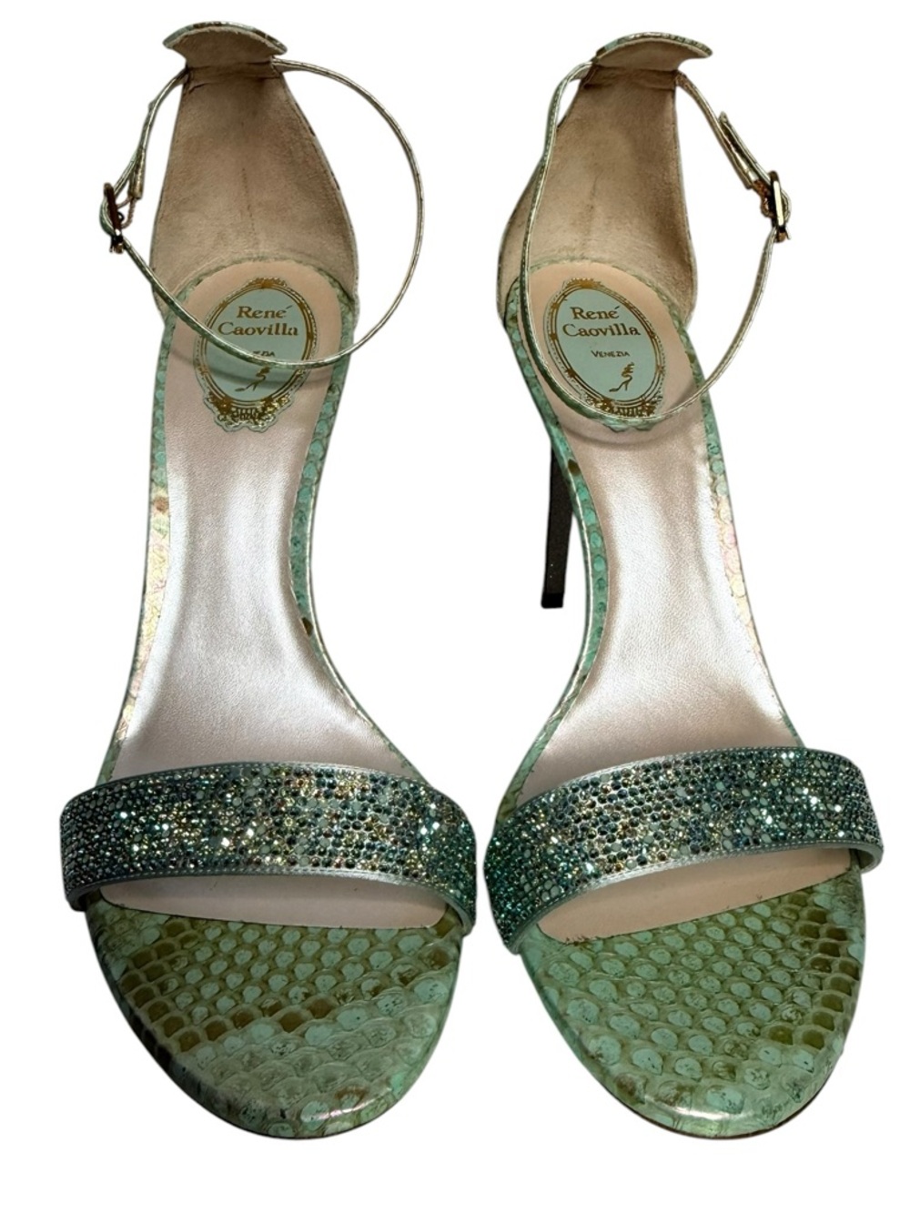 Rene Caovilla Python-Print Stiletto Cocktail Sandals Luxury Wedding size 41 - Picture 3 of 9